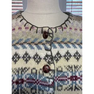 Vintage Fair Isle Cardigan Heirloom Collectibles Sweater Ramie Cotton Large thumbnail 2