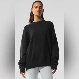 ALO Yoga NWT Unisex Wool Cashmere New Class Crewneck Sweater Black Size M thumbnail 2