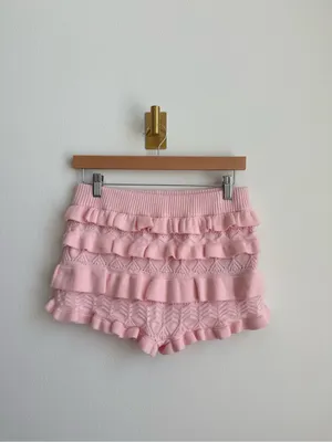 NEW Edikted Pink Crochet Knit Ruffle Bloomer Shorts Coquette Y2K Size M/L thumbnail 3