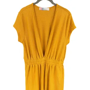 Free People Beach Rita One Piece Mustard Yellow Plunge Terry Jumpsuit Size Small thumbnail 4