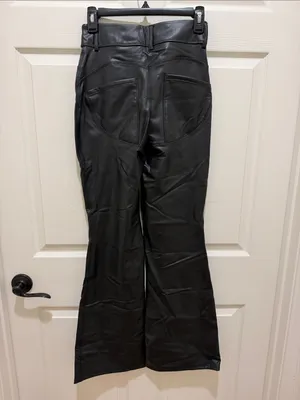HALARA Black Faux-Leather High Waist Fleece Lined Flare Pants Small (4/6) thumbnail 7