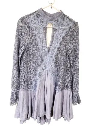 FREE PEOPLE TELL TALE MOCK CUTOUT LACE TUNIC MINI DRESS Light Purple Size Small thumbnail 1