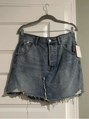 NWT‎ Free People brea cut off mile high blue Jean Skirt size 30 thumbnail 3