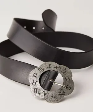 New Free People Celestial Buckle Black Leather Belt Size M/L thumbnail 1