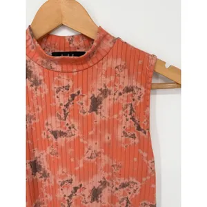 Lipslide Bodycon Dress Womens S Orange Tie Dye Mock Neck Ribbed Excellent thumbnail 2