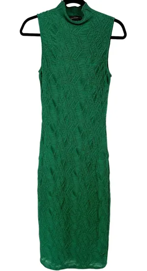 House of Harlow Green Textured Mock Neck Sleeveless Bodycon Midi Dress Size XS thumbnail 1