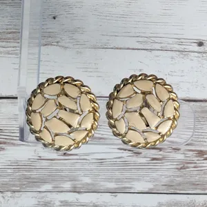 Vintage Clip On Earrings - Cream & Gold Tone Fancy Design thumbnail 2