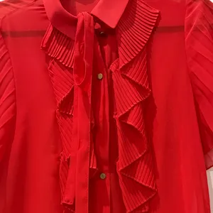 Zara Vibrant Red Sheer Ruffled Blouse thumbnail 2