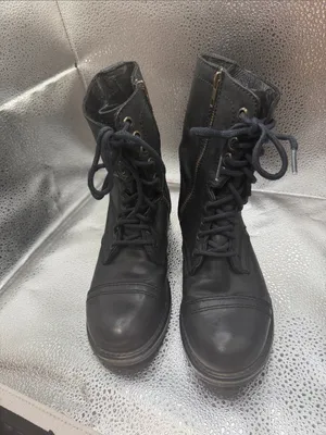 Steve Madden Women’s Black Lace-Up Leather Combat Boots thumbnail 4
