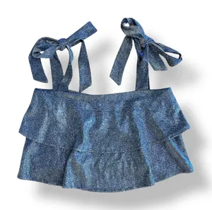About Us NWOT Glitter Tie Strap Top Womens‎ Size XXS Metallic Blue thumbnail 1