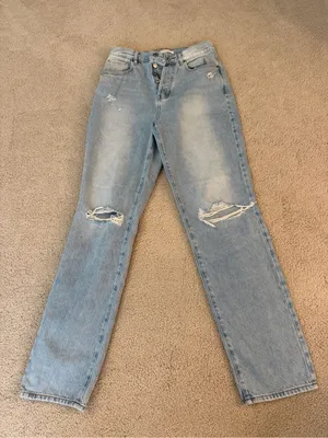 PacSun Light Blue High-Rise Distressed Dad Jeans thumbnail 1