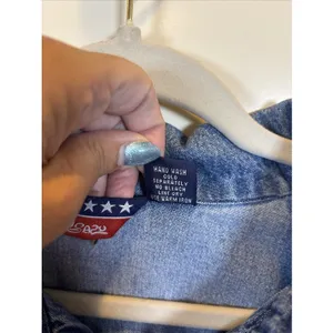 Vintage AGAPO Denim Zip Jacket Size XL Metallic Silver Embroidered thumbnail 5