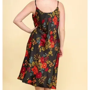 Sara Michelle Floral Satin Cowl Neck Midi Slip Dress Black Red Wedding Guest‎ LG thumbnail 2