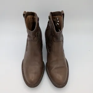 Born Ivy Brown Leather Floral Laser Cut Out Ankle Boots‎ Womens 7 EU 38 thumbnail 4
