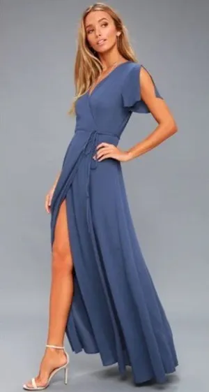 Lulu’s Heart of Marigold Blue Wrap true Maxi Dress size xs thumbnail 1