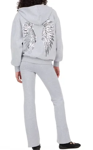 Forever 21 Sequin Angel Wings Grey Hooded Jacket and Pants Set thumbnail 1