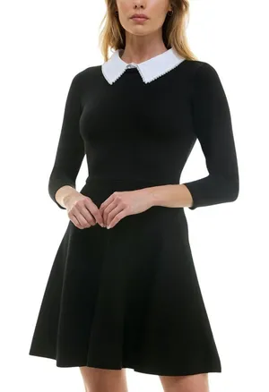 NWT BCX Juniors Pearl-Collar 3/4 Sleeve Dress 1104M8M Black XS thumbnail 1