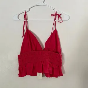 Sim & Sam Hot Pink Tie Strap Crop Top L Smocked Ruffle Coquette Y2K thumbnail 3