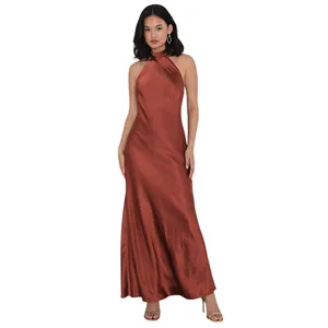 Lulus Love in Your Life Rust Brown Satin Halter Maxi Dress size Small NWT thumbnail 5