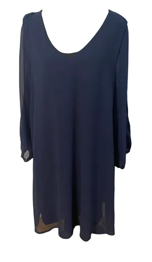 NWT Lulus Classic Holiday Party Dress Flowy Chiffon Navy Cocktail‎ Large thumbnail 1