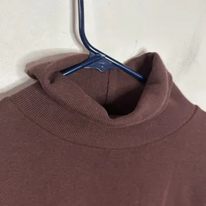 Zara Athleisure Chocolate Brown Cobination Turtleneck shirttail Sweatshirt Sz L thumbnail 4
