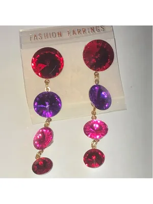 Multicolor Pink Red Purple Dangle Rhinestone Drop Earrings thumbnail 3