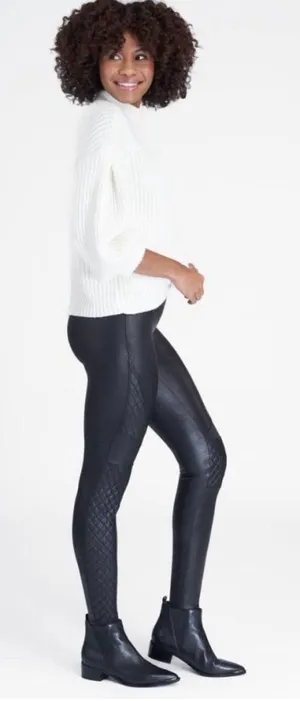 Spanx Faux Leather Quilted Legging in Very Black- Size Large thumbnail 1