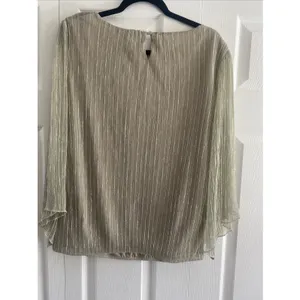 Sara Michelle Pleated Metallic Blouse Womens Size L Gold Shimmer Bell Sleeve Top thumbnail 7