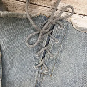 Lace Up Denim Micro Shorts S Light Wash Blue Frayed Boho Festival Daisy‎ Dukes thumbnail 3