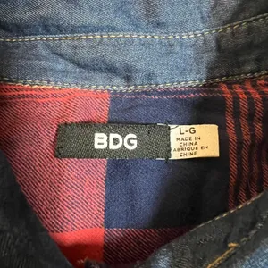 BDG Women's Mixed Media Plaid Flannel Denim Button Up Shirt Size Large Casual thumbnail 4