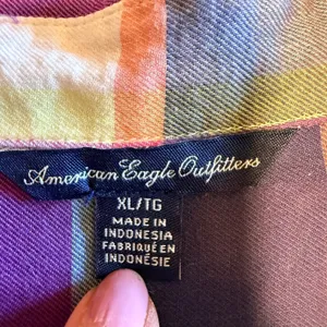 American Eagle Size XL Women's Purple Plaid Button Down Shirt 100% Cotton thumbnail 3