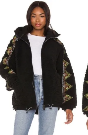 FP Movement by Free People Black Teddy Jacket with Patterned Sleeves thumbnail 1