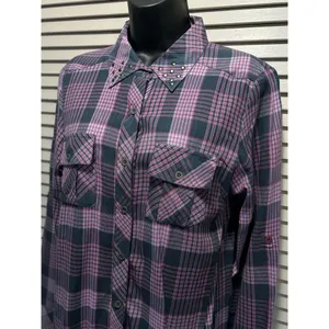 O'Neill Long Sleeve Shirt Pink/Gray Plaid‎ Size Medium Button Up Studs thumbnail 2