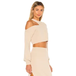 Michael Costello x REVOLVE Beige Tan Cut Out Oversized Cropped Sweater XS Top thumbnail 2