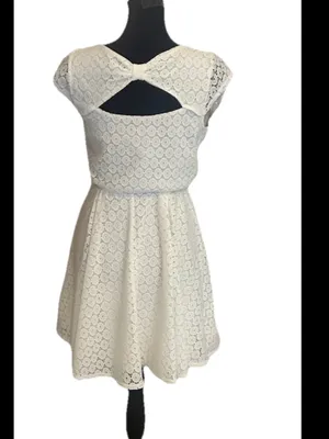 IZ Byer White Lace Fit & Flare Short Scoop Neck Cap Sleeve Bow Cutout Dress S thumbnail 4
