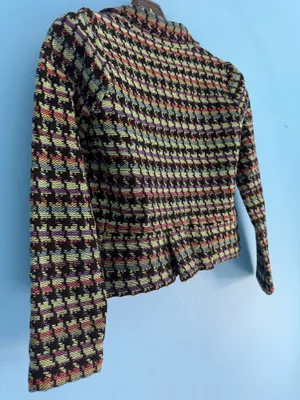 Naven AVEC Vintage-Style Multicolor Pixelated Woven Knit Button-Up Jacket thumbnail 11