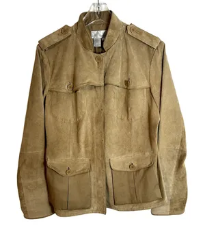 Spiegel Army Style Jacket Coat Womens Size 14 Leather Tan Vintage Vtg thumbnail 1