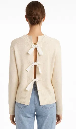 Derek Lam 10 Crosby Cashmere Linen Open Back Bow Sweater Cream M thumbnail 1