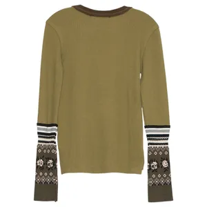We The Free People Mikah Top Thermal Army Green Contrast Sleeve Boho Y2K Indie M thumbnail 3