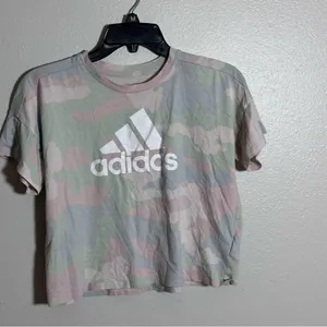 Adidas Women Loose Fit‎ Shirt Tie Dye Cropped Logo Top size M thumbnail 2