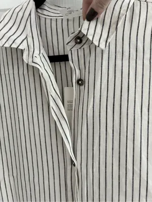 Calia Swim Coverup Dress Yucatan Stripe Ivory Linen Blend Button Down NWT Medium thumbnail 6