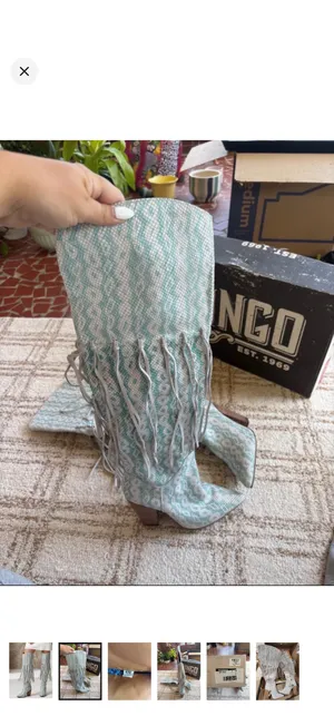 dingo Teal Snake-Print Fringe Over-the-Knee Boots thumbnail 3