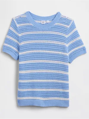 Gap blue/white crocheted knit 💯 cotton sweater. Size Medium. thumbnail 1