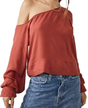 Free People Justina One Shoulder Blouse in Warmstone, NWT thumbnail 1