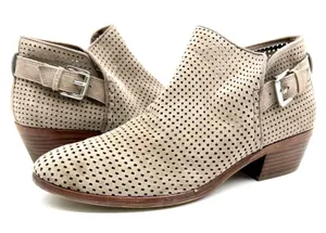 Sam Edelman Womens 9 Paula‎ Perforated Leather Buckle Ankle Boot Putty Suede thumbnail 1