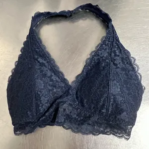 Gilly Hicks Navy Blue Lace Wireless Padded Floral Halter Bralette - Size Small - EUC thumbnail 1