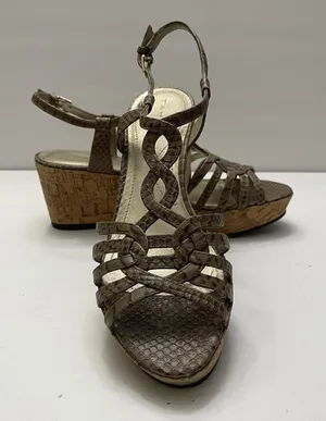 Tahari Star Cork Wedge Platform Tan‎ Snakeskin Sandal Women's 8 M Shoes Open Toe thumbnail 1