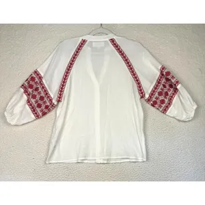 Dear John Blouse Womens Small‎ White Embroidered Balloon Sleeve Boho Peasant Top thumbnail 2