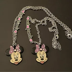 Disney Set Lot of 2 Minnie Mouse Best Friends Necklaces Necklace silver chain 18” New thumbnail 1