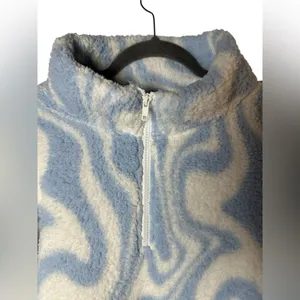 SO Sherpa Fleece Half‎ Zip Pullover Womens XL Blue White Swirl Cozy thumbnail 5
